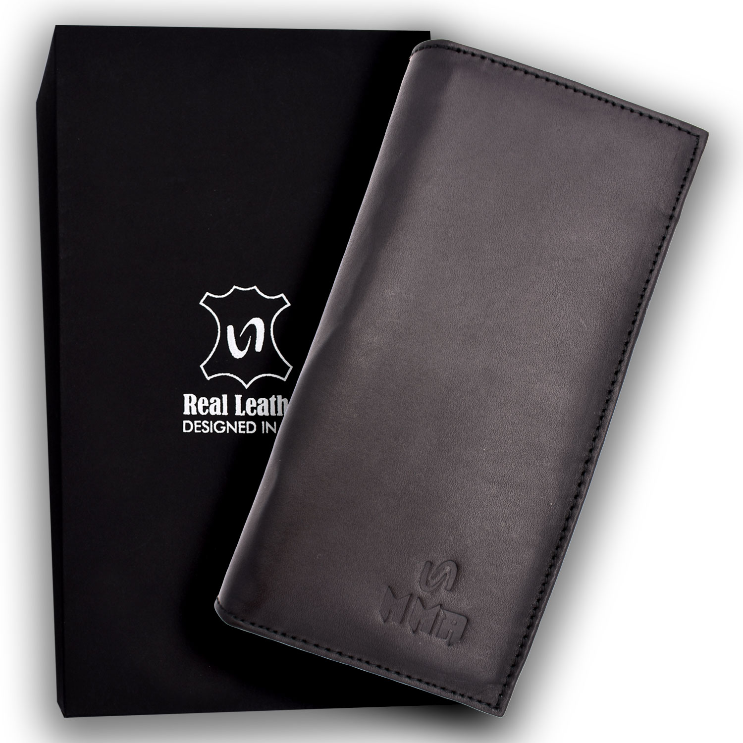 MMA – Natural Grain Cowhide Leather Western Long Wallet With Multi-Card Capacity Bifold