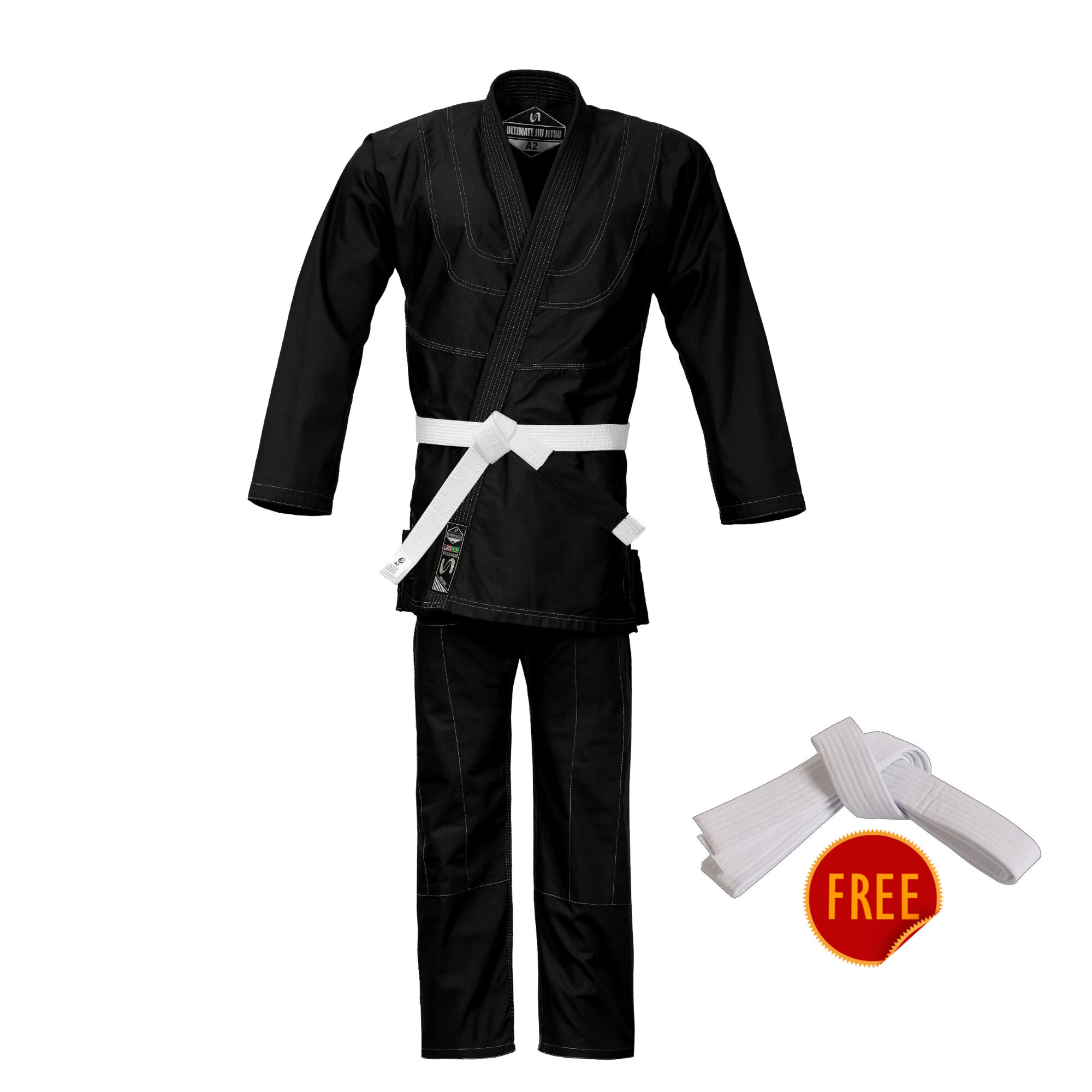 Ultra Light BJJ Gi Black – 100% Cotton Canvas (White Belt Included)