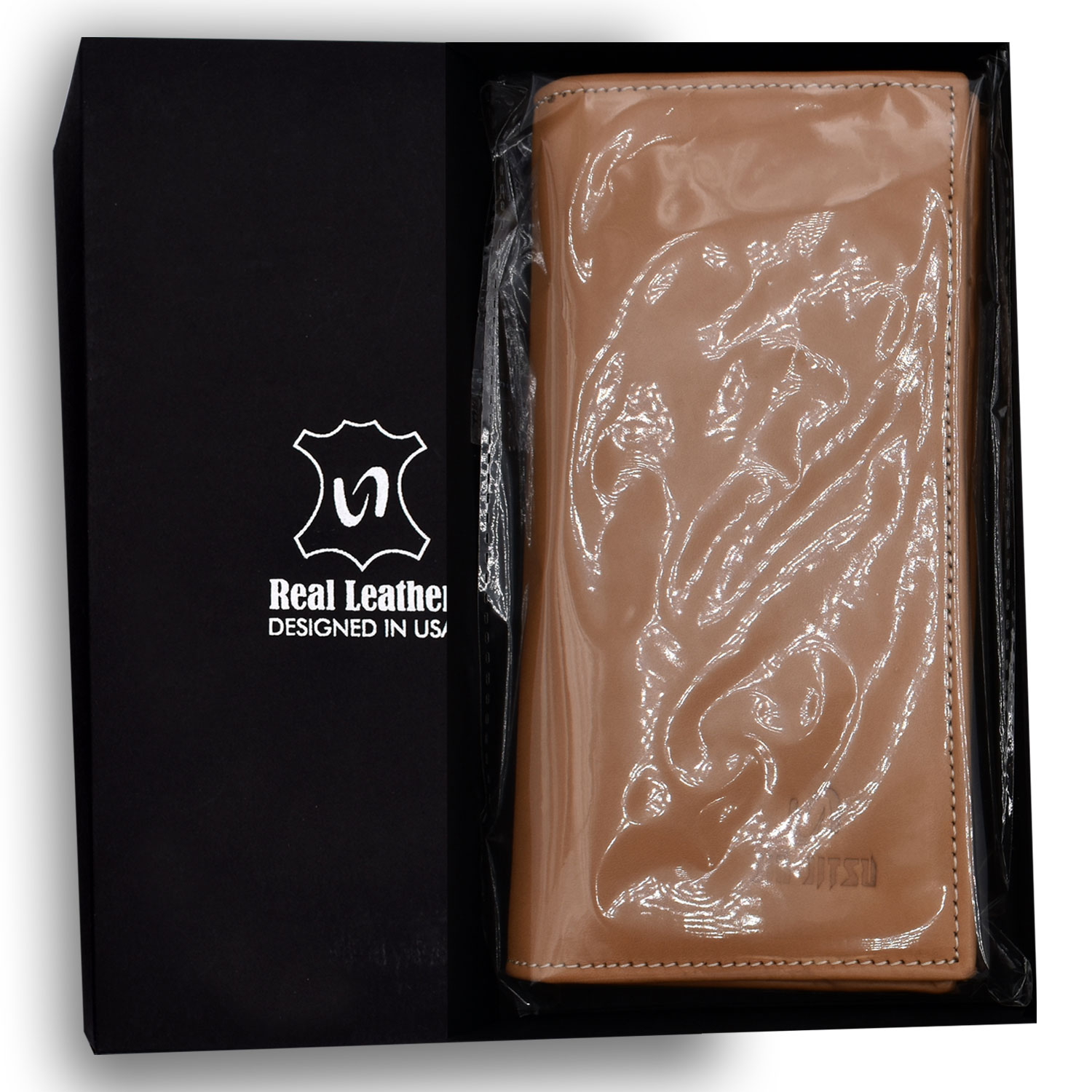 BJJ – Natural Grain Cowhide Leather Western Long Wallet With Multi-Card Capacity Bifold