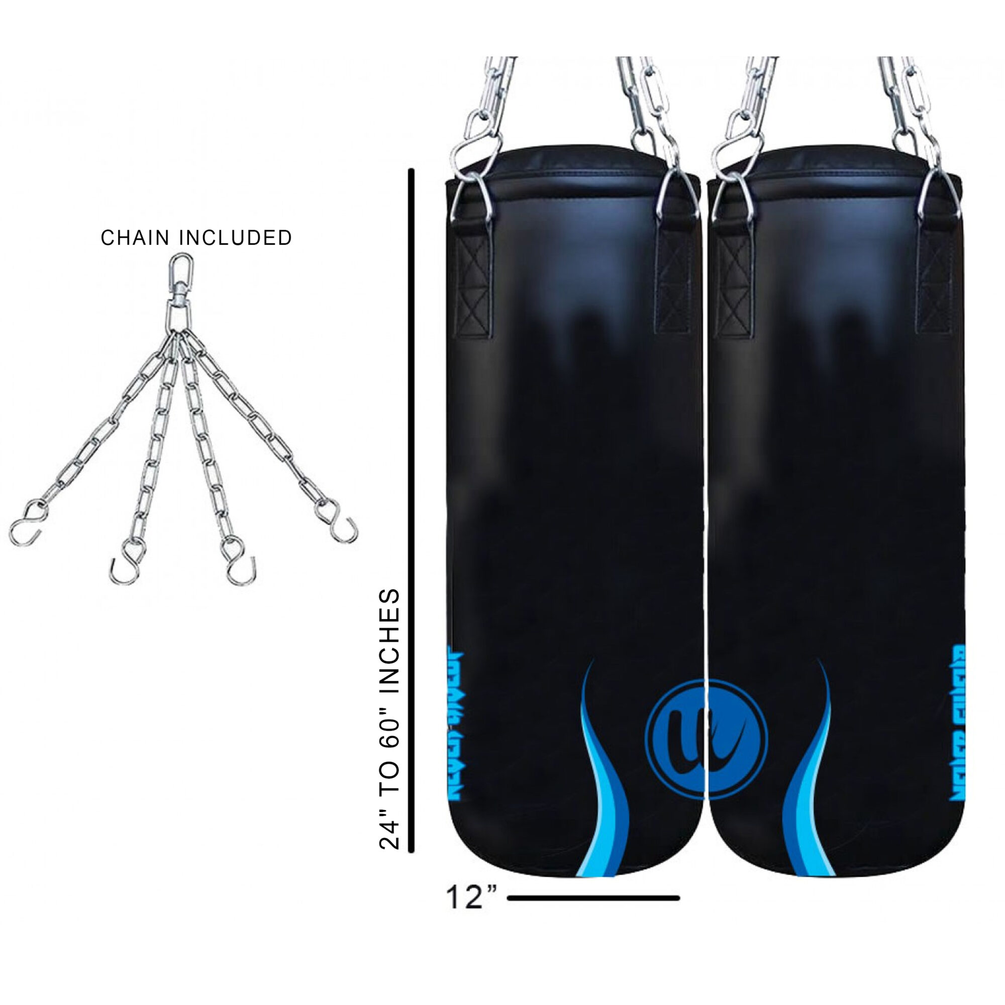 Never Give up – Punching Bag 2FT 4FT 6FT Black